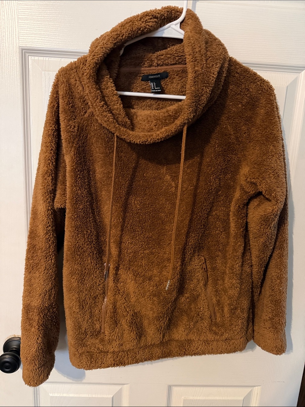 Forever 21 Brown Sherpa Cowl-Neck Pullover